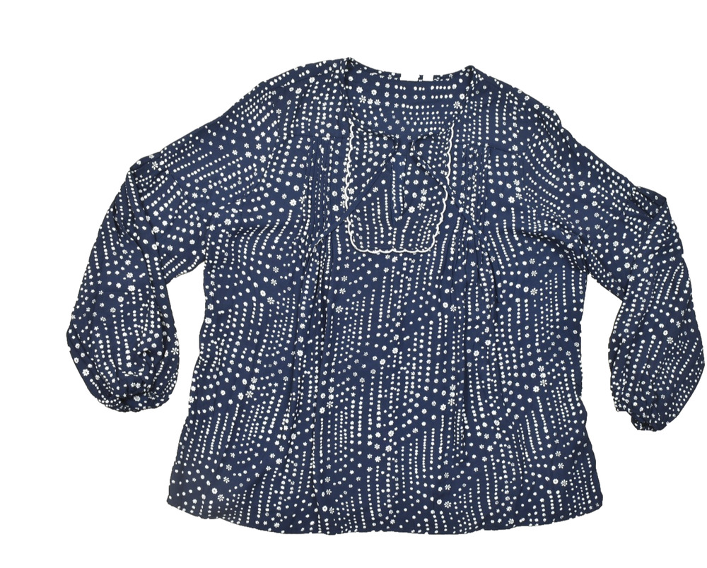 GAP Women's Blue White Floral Blouse Top L Long Sleeve